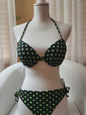 Joe Boxer Black & Green Polka Dot Bikini Set Size M/L